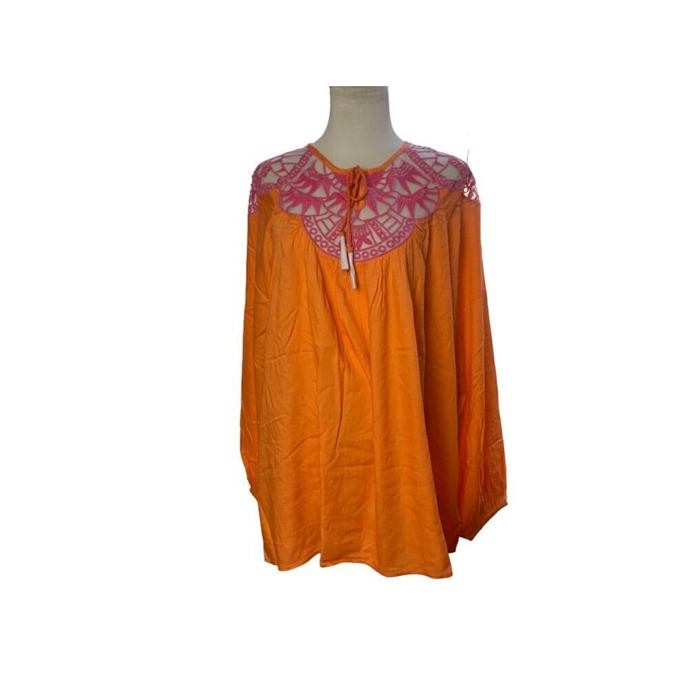 David Meister NWT orange bohemian blouse Size Large